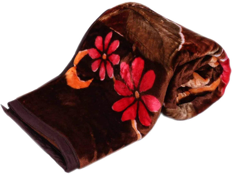 indcrown Floral Double Mink Blanket(Microfiber, Multicolor)