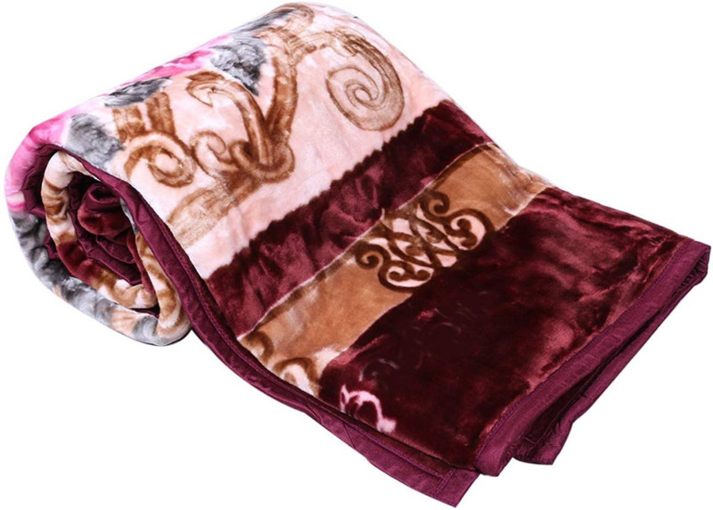 indcrown Floral Double Mink Blanket(Microfiber, Multicolor)