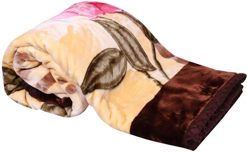 indcrown Floral Double Mink Blanket(Microfiber, Multicolor)