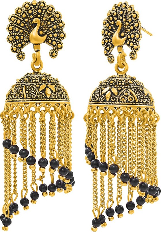 Nakabh Bridal Wedding Traditional Gold Peacock Moti Collection Brass Jhumki Earring