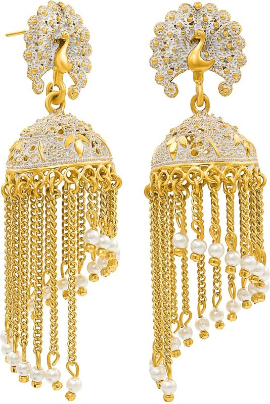 Nakabh Bridal Wedding Traditional Gold Peacock Moti Collection Brass Jhumki Earring