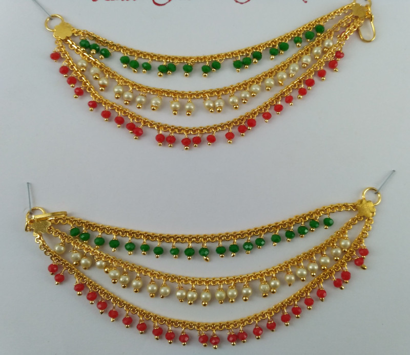 pranaam kaan chain/ear chain/hair chain/champasaralu Hair Chain, Hair Accessory Set(Gold, Red, Green)