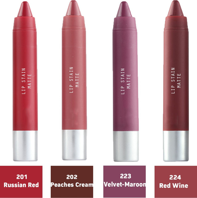 estrelo Set 4 Enrich Lip Crayon(Velvet-Maroon,Red-Wine,Russian-Red,Peaches-N-Cream, 18.16 g)