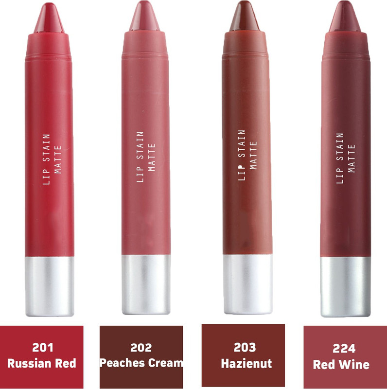 estrelo Set 4 Enrich Lip Crayon(Red-Wine,Russian-Red,Peaches-N-Cream,Hazienut, 18.16 g)