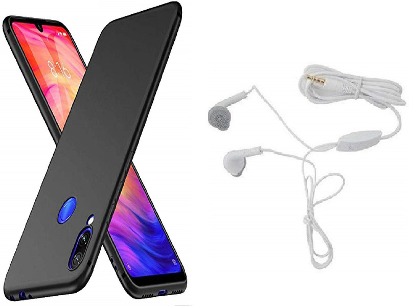 usara bn Cover Accessory Combo for Mi Redmi Note 7 / Mi Redmi Note 7 Pro/Mi Redmi Note 7S Case, Matte Finish Slim Back Cover (BLACK) and headphone 3.5 mm Jack Earphone for Android Mobiles and All Smartphones(White, Black)