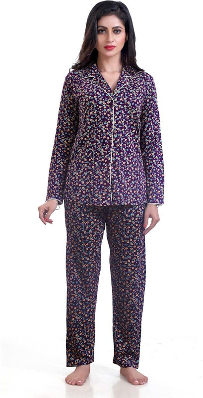 prosticas Women Printed Purple Shirt & Pyjama set