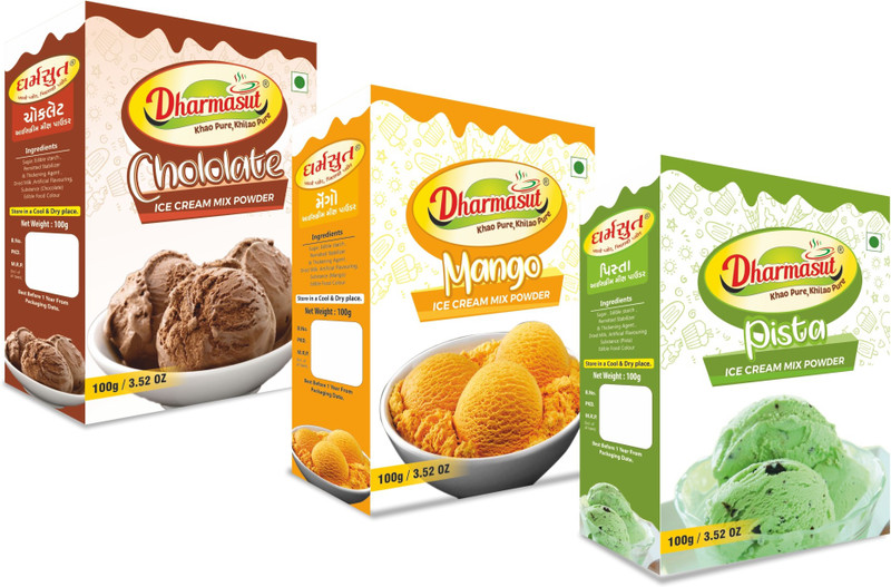 dharmasut Chocolate + Mango + Pista Ice Cream Powder 100g Pack of 3 300 g(Pack of 3)