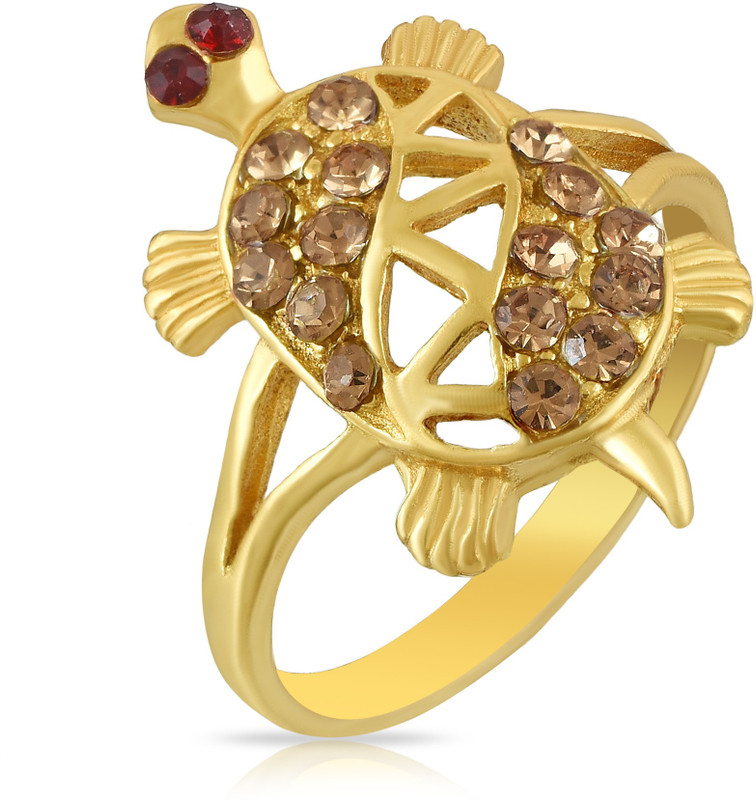 morir White CZ Studded Vaastu Fengshui Kachua Tortoise Good Luck Charm Design Gold Plated Adjustable Ring for Women Brass Cubic Zirconia Gold Plated Ring