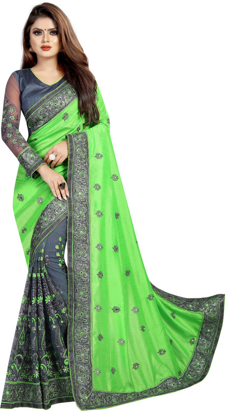 b bella creation Embroidered Bollywood Cotton Blend, Poly Georgette Saree(Multicolor)