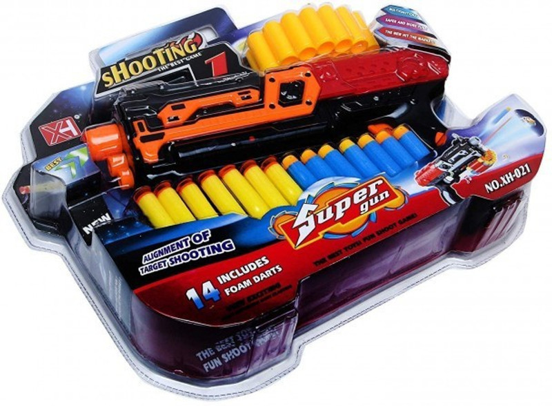 onlinekart Soft Bullet Blaster Gun with Aim Laser and 14 Foam Dart Bullets(Multicolor)