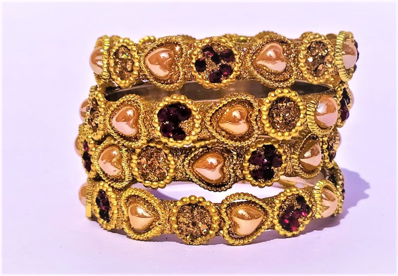 psycho dew Alloy Pearl Gold-plated Bangle Set(Pack of 4)