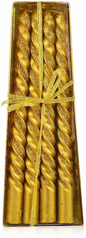 tefarah decor Mattalic Golden Decorative Wax Candles Candle(Gold, Pack of 4)