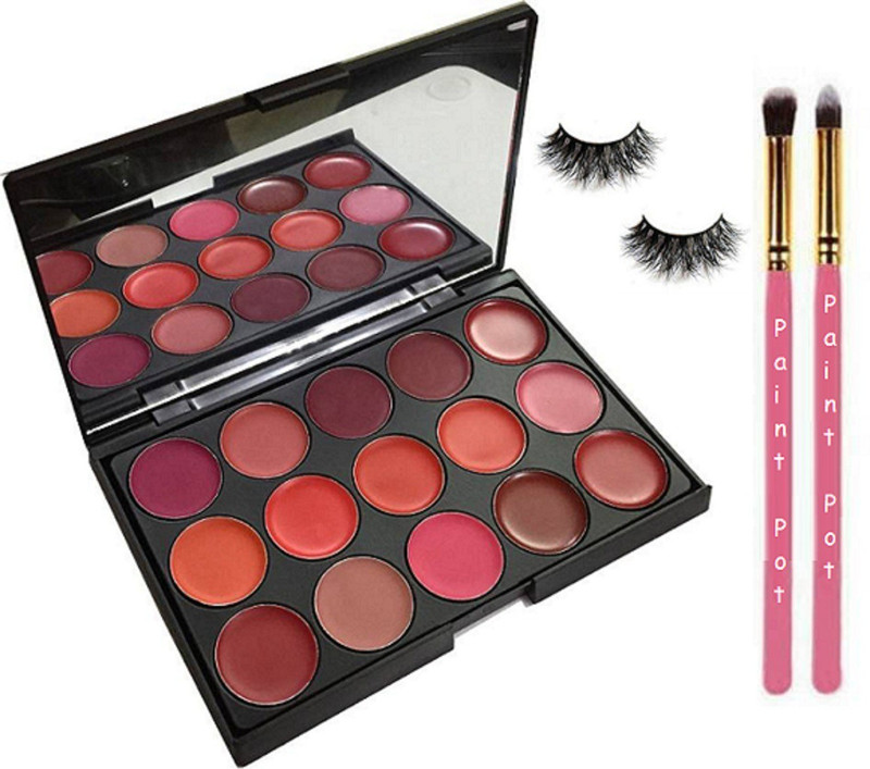 paint pot Makeup Brush2,Eyelashes,15 Shades Makeup Professional Lip Palette(4 Items in the set)