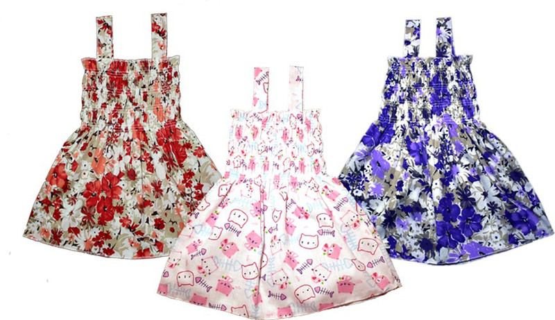cute kitty Baby Girls Casual Organic Cotton Blend A-line Top(Multicolor, Pack of 3)