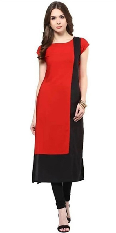 dharmimfg Formal Color Block Women Kurti(Red)