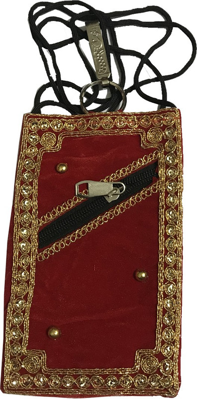 janvifashionflower Red Zari Work Embroidered Mobile Pouch(Red)