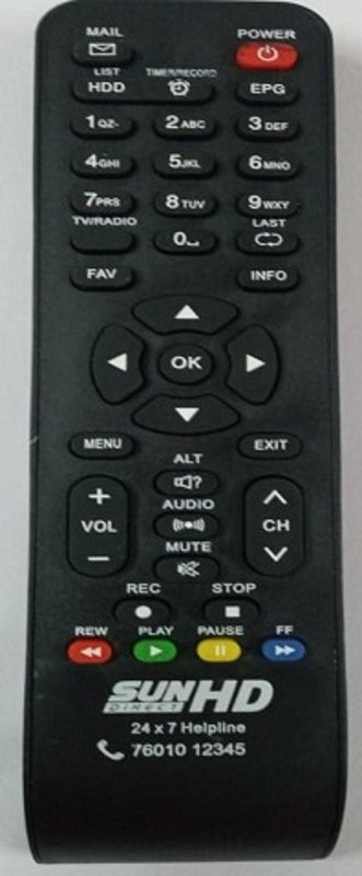 Sun Direct H Remote Controller Sun Direct Set Top Box HD ONLY Remote Controller(Black)