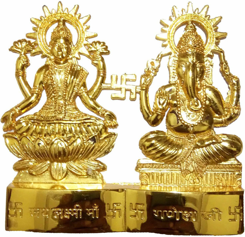 salvusappsolutions Metal Brass Handmade God Laxmi Ganesh Statue Set for Puja,Standard,Golden Decorative Showpiece  -  10 cm(Metal, Yellow)