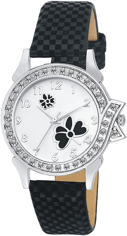 omey Om 140 White Black Flower Dial Black Genuine Leather Analog Watch Analog Watch  - For Women