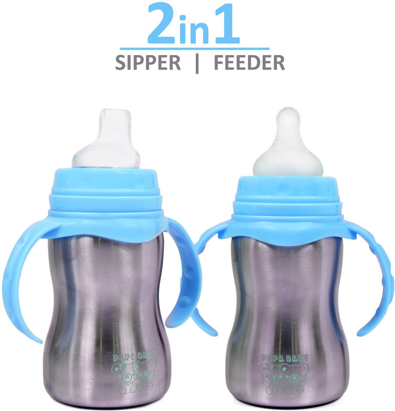 The Little Lookers Sipper/Feeding Bottle | Steel Feeder Cum Sipper - 240 ml(Blue)