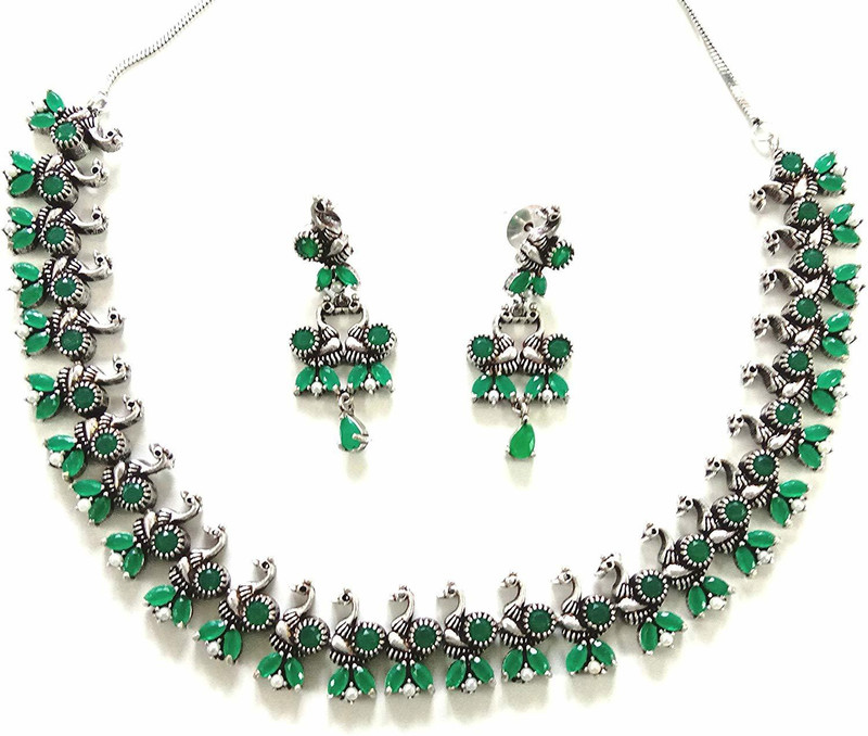 innovaze Oxidised Silver, Brass Jewel Set(Red)