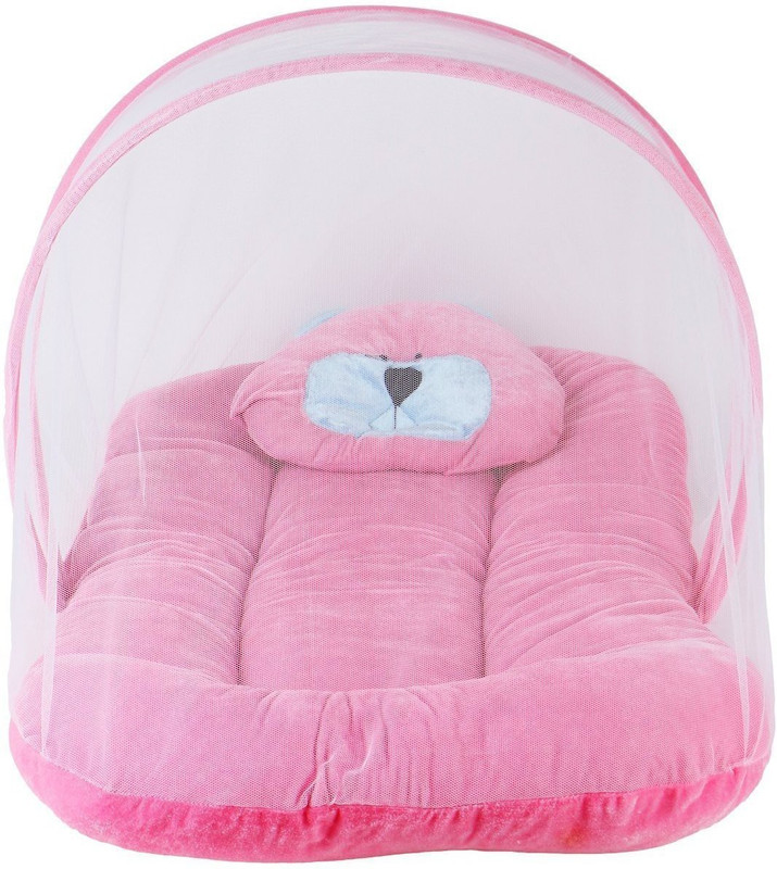 Blue Diamond Velvet Baby Bedding Set With Fold able Mattress Nylon Washable Kids Mosquito Net(Pink, Tent)