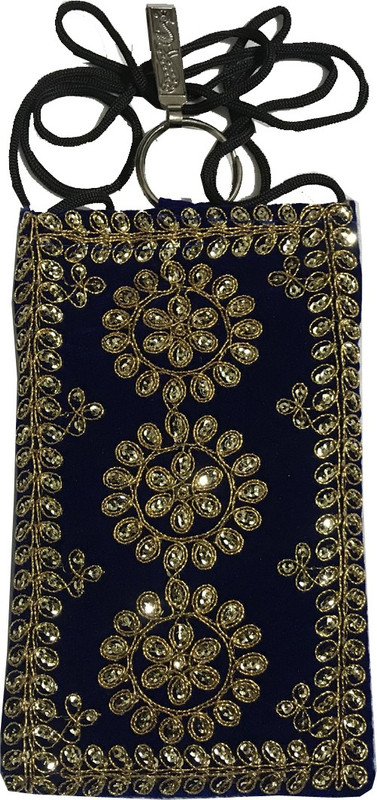 janvifashionflower Blue Sequence Embroidered Work Mobile Pouch(Blue)