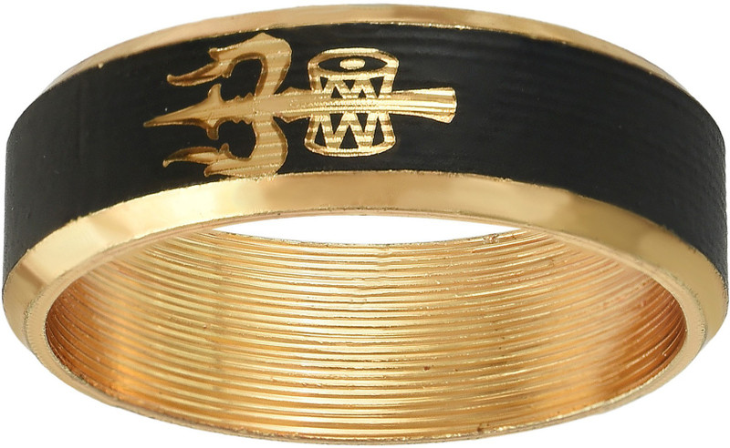 morir Om Namah Shivaya Mahakal- Mahadev Trishul Damru Brass Black Gold Engraved Finger Ring Men Women Brass Gold Plated Ring