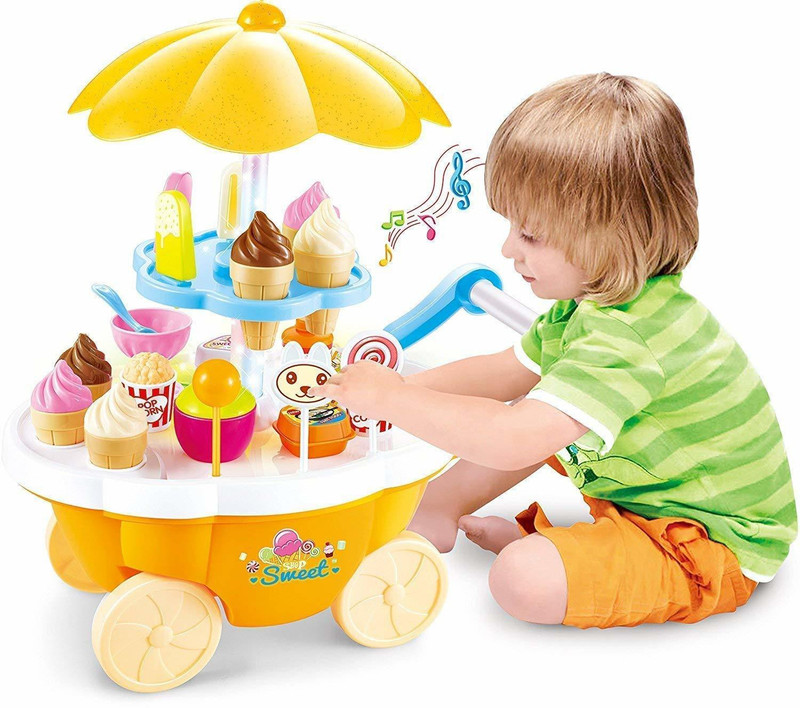 FLOWINZZA Plastic Sweet Cart Set Toy with Lights and Music & Kids(Multicolor)