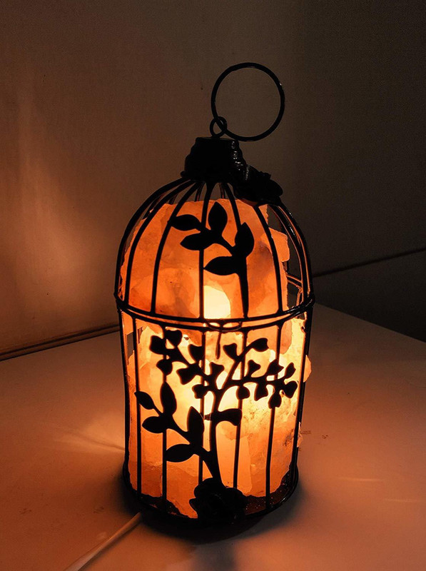 spendiff Rock Salt Lamp - Metal Bird Cage Floral Design Night Light Table Lamp(20.32 cm, Pink, Black)