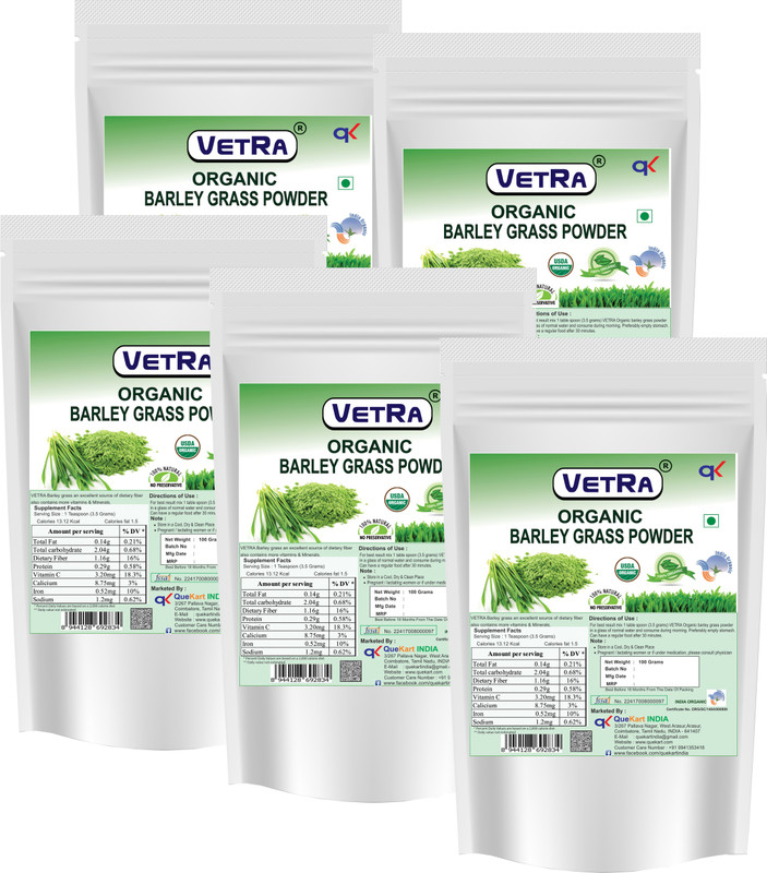 vetra Organic Barley grass Powder (Pack Of 5) - 100 Grams(5 No)