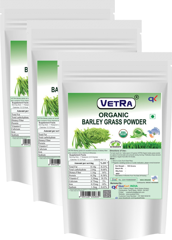 vetra Organic Barley grass Powder (Pack Of 3) - 100 Grams(3 No)
