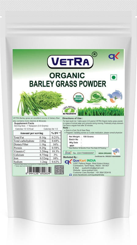 vetra Organic Barley grass Powder - 100 Grams(100 g)