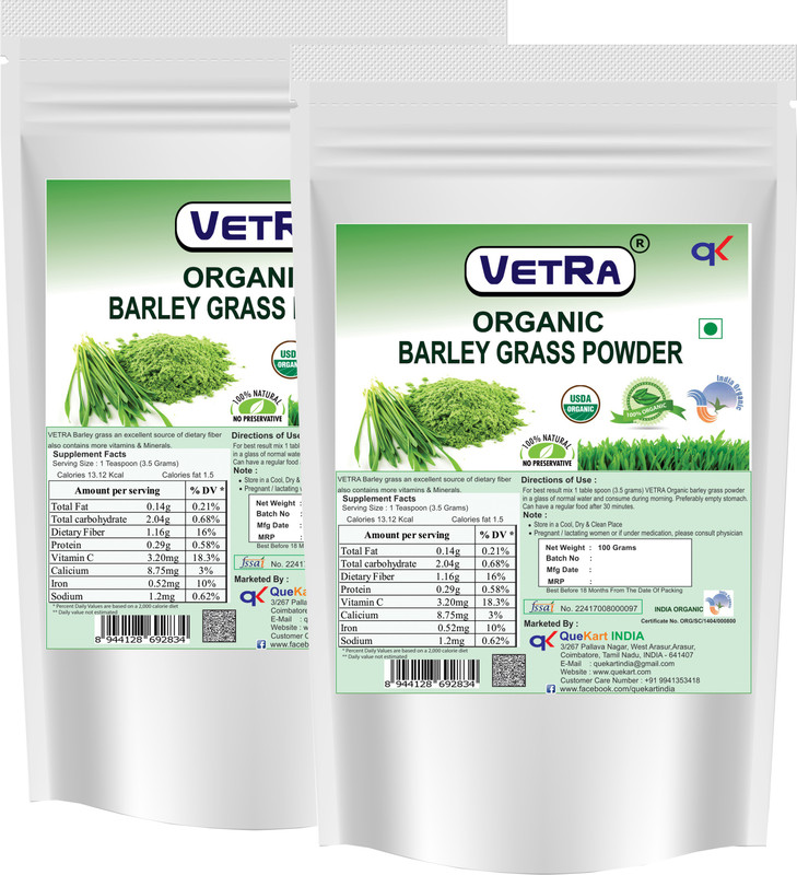 vetra Organic Barley grass Powder (Pack Of 2) - 100 Grams(2 No)