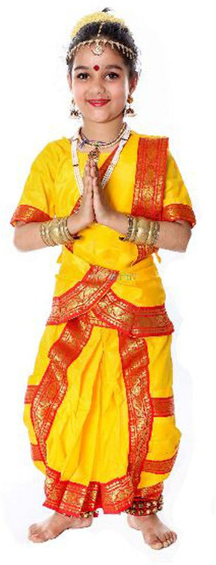 test Yellow bharatnatyam dress used for 5 6 year baby girls, used for school performance, stage performance Kids Costume Wear