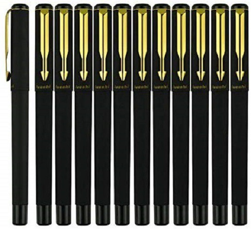 petaluma luoshi Golden and Matte Black Roller 1.0mm Smooth Blue Colour Gel Pen(Pack of 12)
