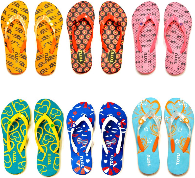 Totu Womens Comfort Stylish Trending with colorful Printed Slippers combo (Pack Of...