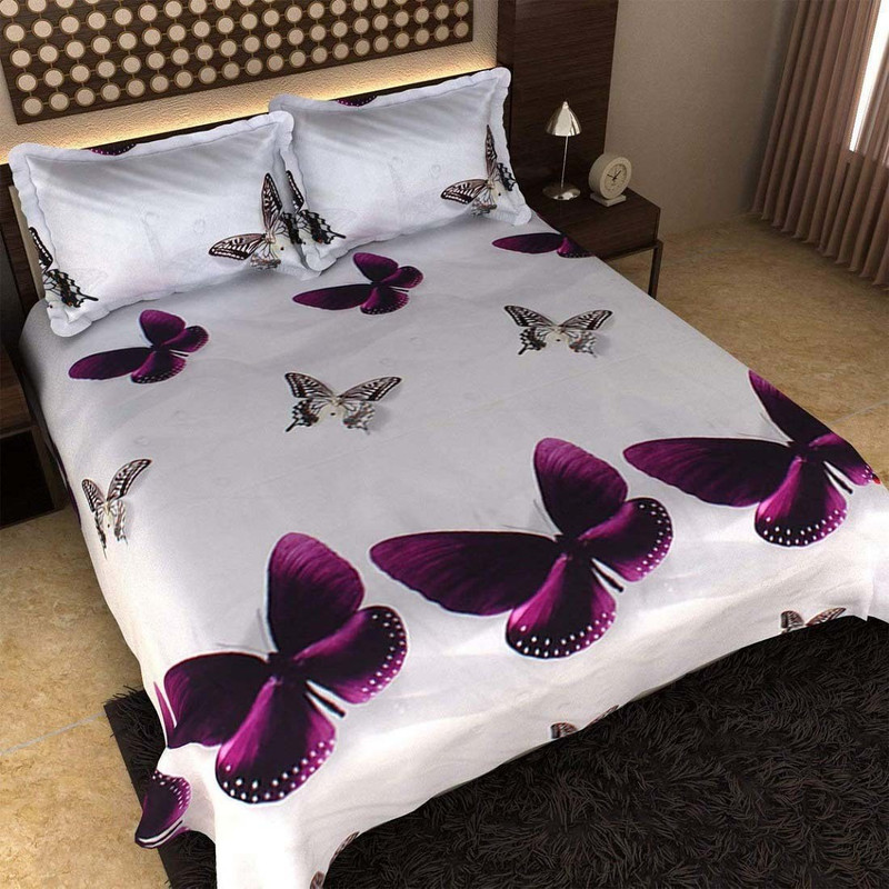 pitit custon 150 TC Polycotton Double Printed Bedsheet(Pack of 1, White)