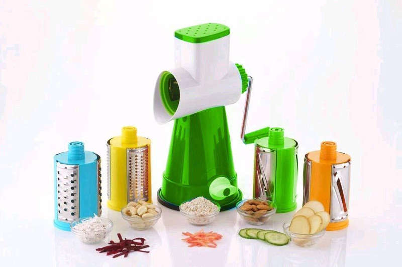nextstep 4 in 1 Rotary Cutter, Vegetable Chopper for Kitchen Dry Fruit/Chip Slicer, Grater Mandoline, Rotary Drum Fruit Cutter Cheese Shredder Thick Vegetable & Fruit Grater & Slicer(STANDER)