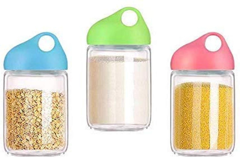 gopinathji Airtight Food Storage Container Dry Fruit Storage Container - Spice Glass Bottle - Cookie Jar -Snack Glass Bottle  - 500 ml Glass Grocery Container, Tea Coffee & Sugar Container, Pickle Container & Salt Pepper Container(Pack of 3, Multicolor)