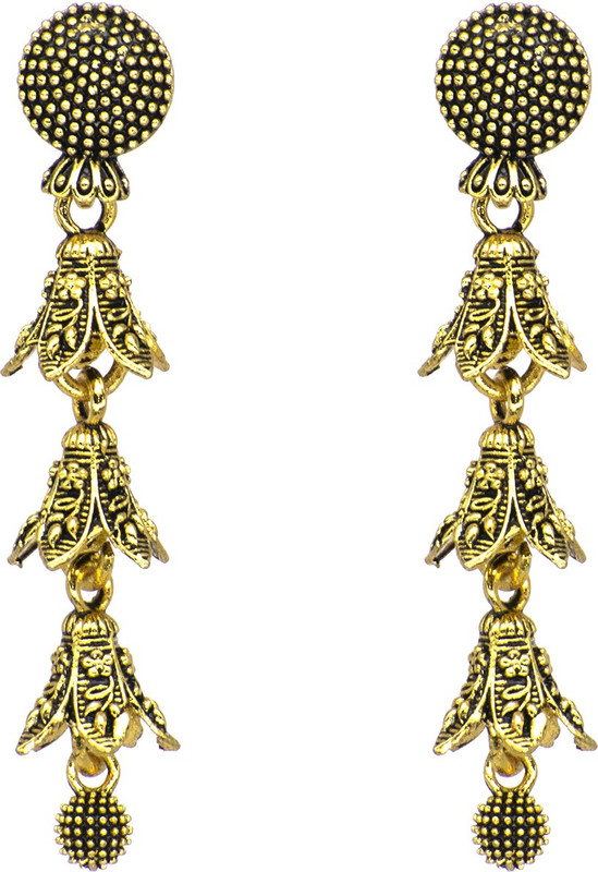 hafzok ANTIQUE GOLD NAKASHI FLOWERS EARINGS Alloy Tunnel Earring, Earring Set, Stud Earring