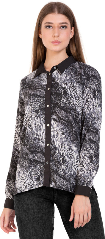 lalaindia Women Printed Casual Black Shirt