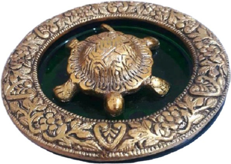 craftfry CRYSTAL AND BRASS TORTOISE PLATE WITH GREEN CRYSTAL FOR HOME, GOOD WEALTH, GOOD LUCK AND PROSPERITY (11cm*11cm*2cm). Decorative Showpiece  -  11 cm(Brass, Gold)
