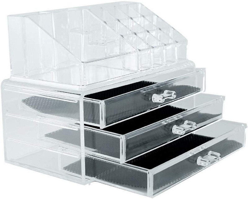 shop for living Lipstick Holder Stand With 3 Drawer Cosmetic Organizer Vanity Box Makeup Vanity Box(White)