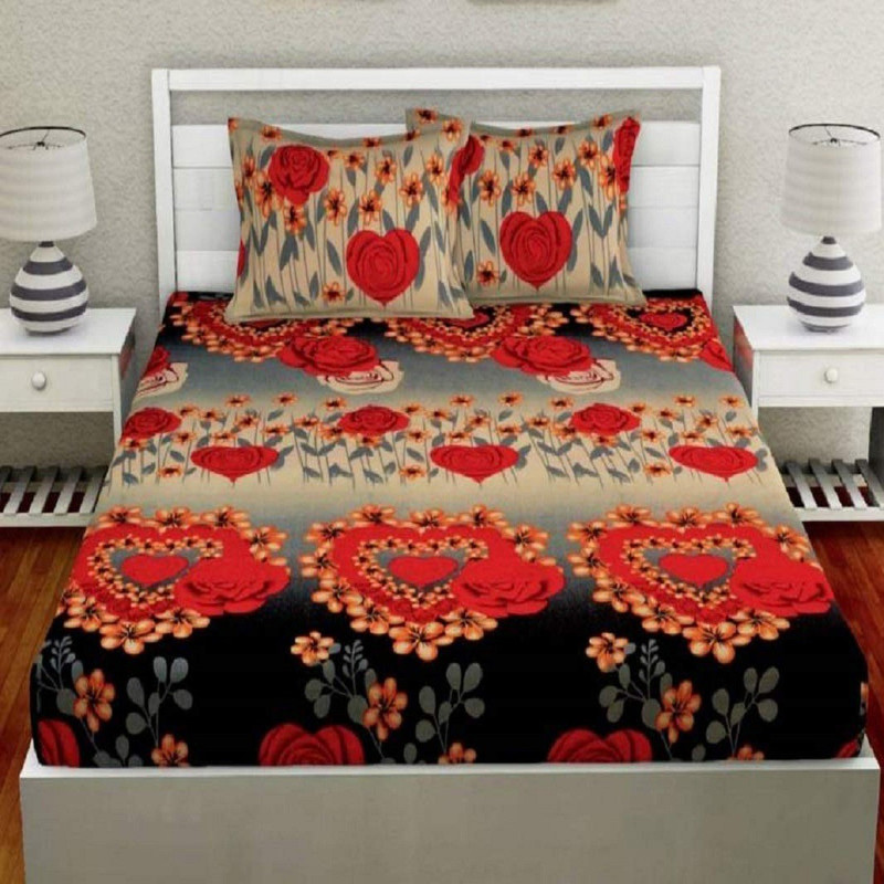 pitit custon 150 TC Polycotton Double Printed Bedsheet(Pack of 1, Orange)