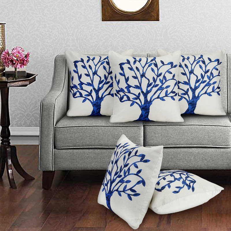 bantal Printed Cushions & Pillows Cover(Pack of 5, 40 cm*40 cm, Multicolor, White, Dark Blue)