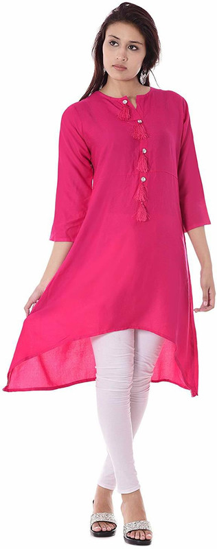 krishna traders Casual Solid Women Kurti(Pink)