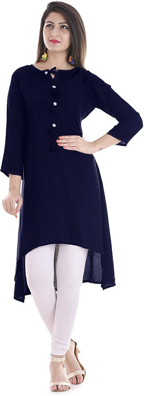krishna traders Casual Solid Women Kurti(Blue)