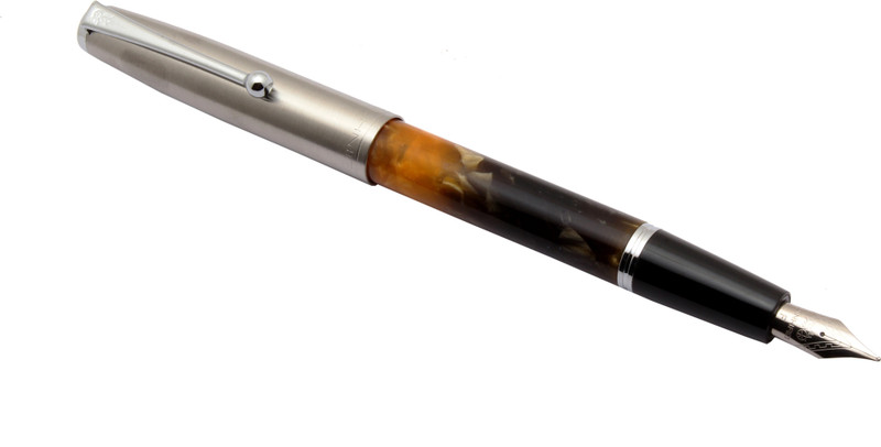 ledos Acrylic Fine Nib, Stainless Steel Cap Amber Color Fountain Pen