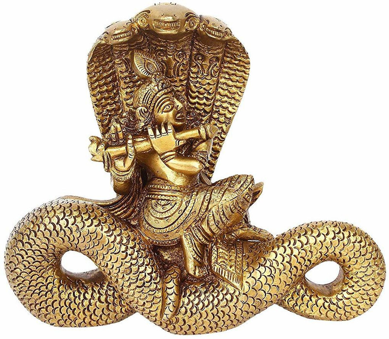 indeasia srijan Handcrafted Brass Dancing Lord Kanha Thakurji Nandgopal Krishna Kaliya Statue Figurine Idol Hindu God Sculpture Decorative Showpiece  -  17 cm(Brass, Gold)